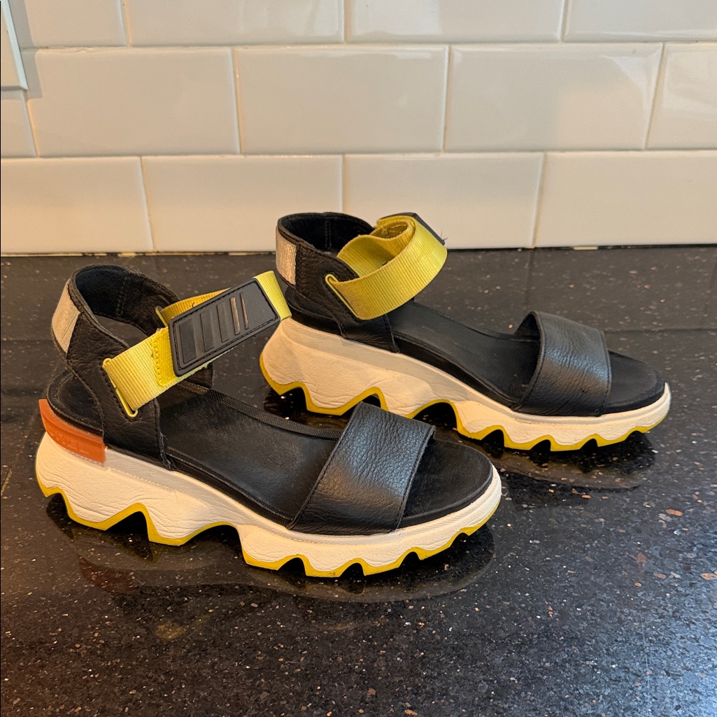 Sorel Black And Yellow Women's Sandals